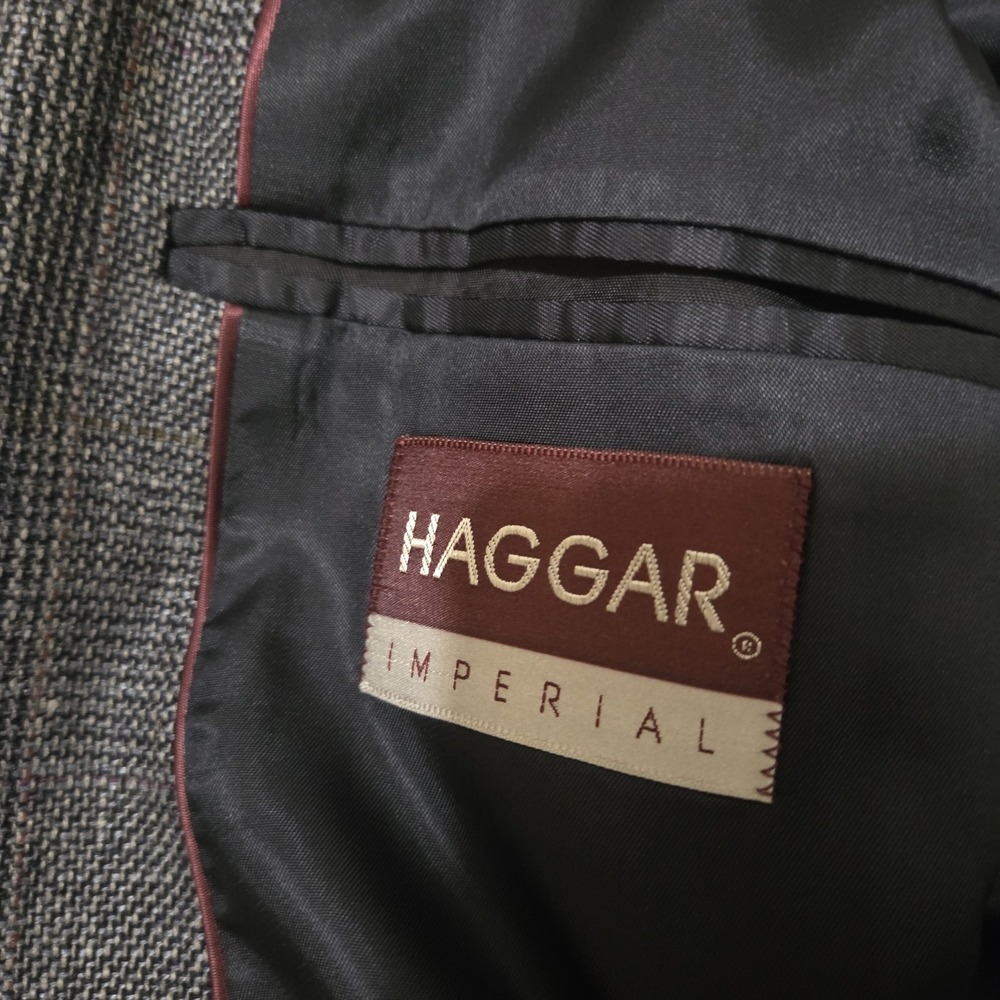 Haggar Imperial Blazer Mens 44 Gray Plaid Sport Coat Wool Blend 2 Button Lined - Picture 2 of 10
